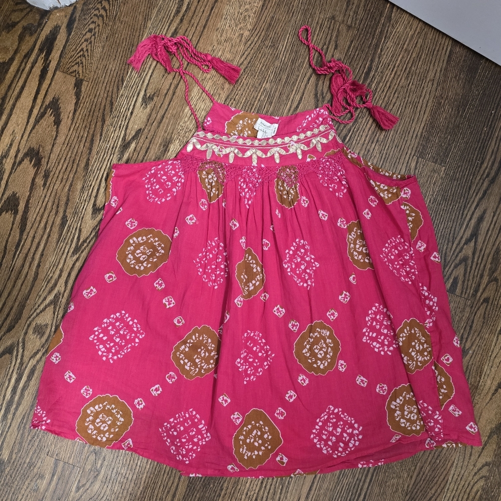 🌟7/25$ NICOLE MILLER Embroirdered Tie Strap Cotton Babydoll Tank - Picture 2 of 6